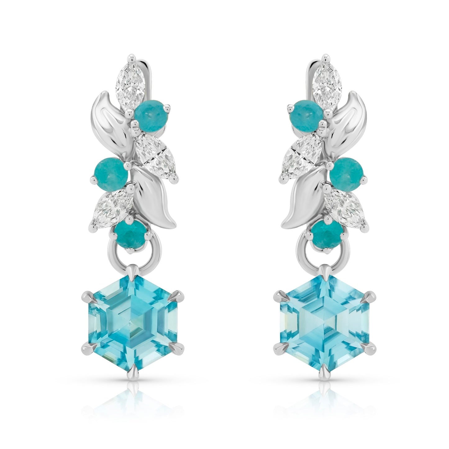 Paraiba Eden Huggies with Hexagon Blue Zircons - Made to Order