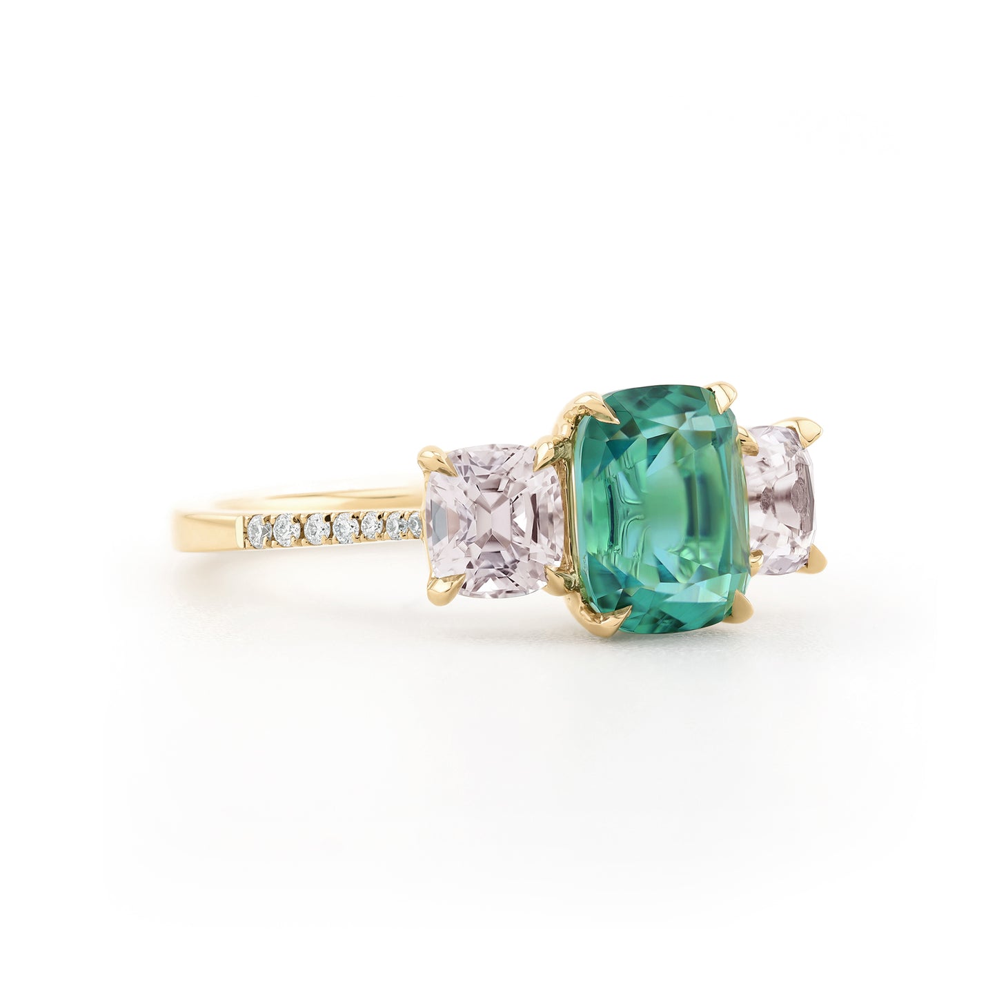 Trilogy Ring - Lagoon Tourmaline and Silver Spinel