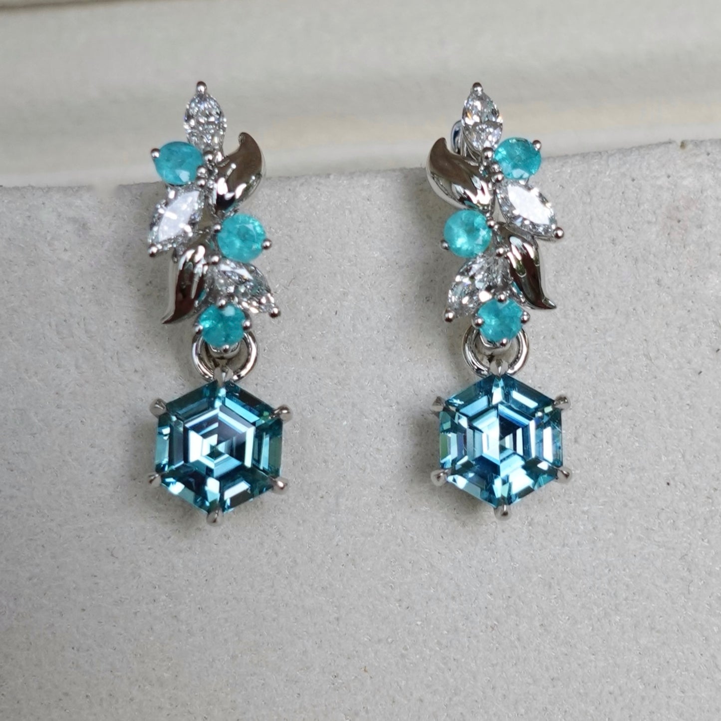 Paraiba Eden Huggies with Hexagon Blue Zircons