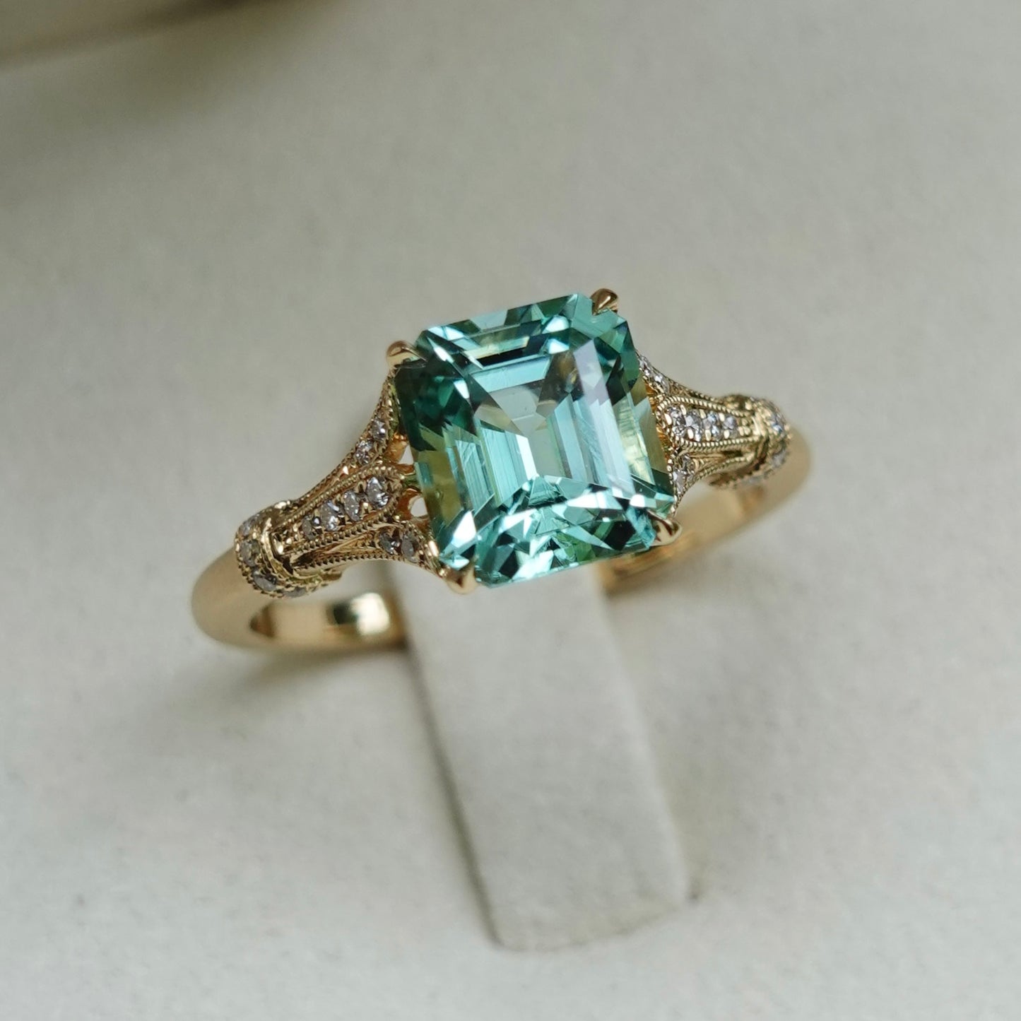 Vintage Tulip Ring - Seafoam Tourmaline