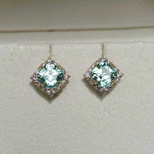 Starburst Halo Studs - Seafoam Tourmalines