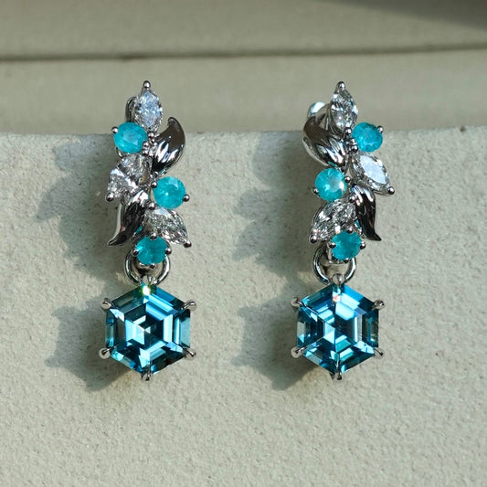 Paraiba Eden Huggies with Hexagon Blue Zircons