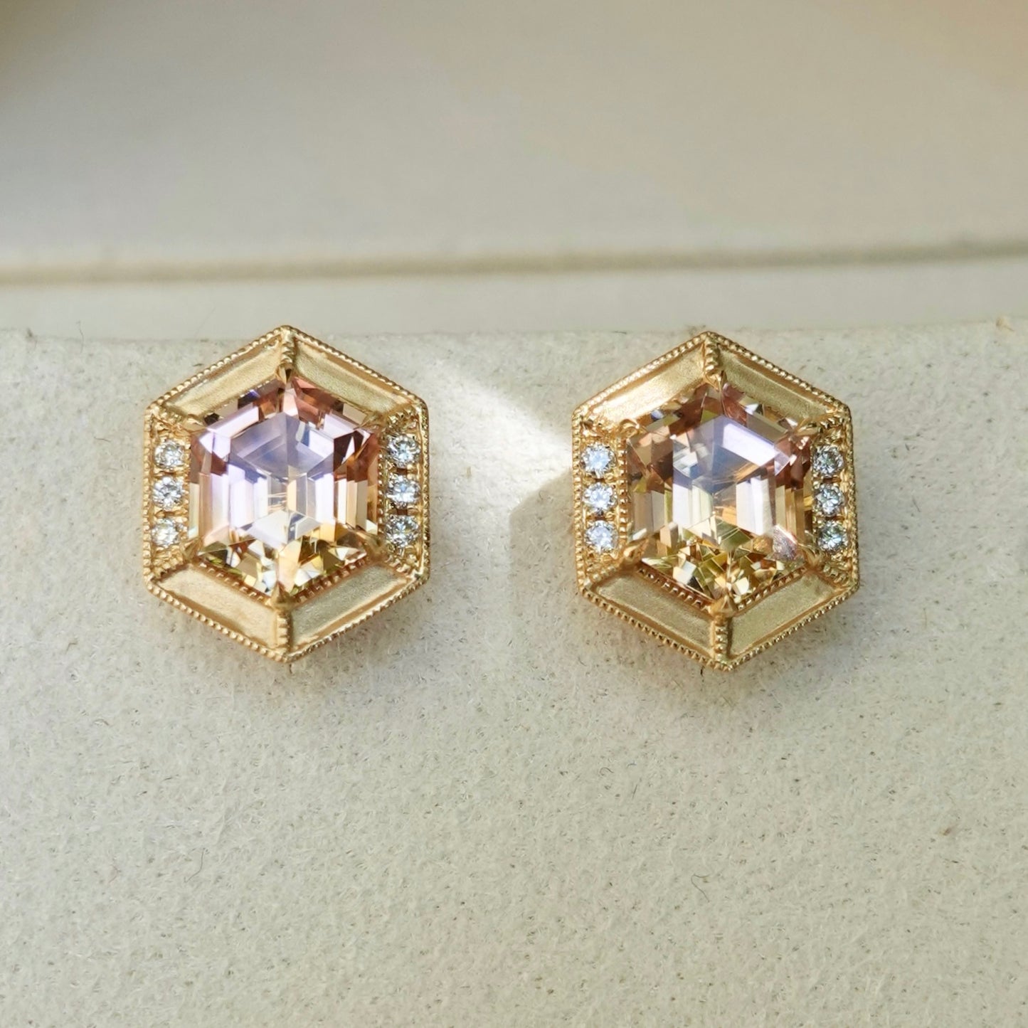 Vintage Halo Studs - Golden Sunset Tourmalines