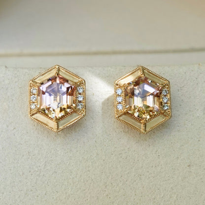 Vintage Halo Studs - Golden Sunset Tourmalines