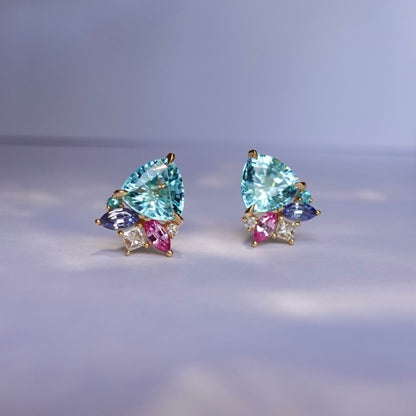 Candy Cluster Studs - Natural Blue Zircons