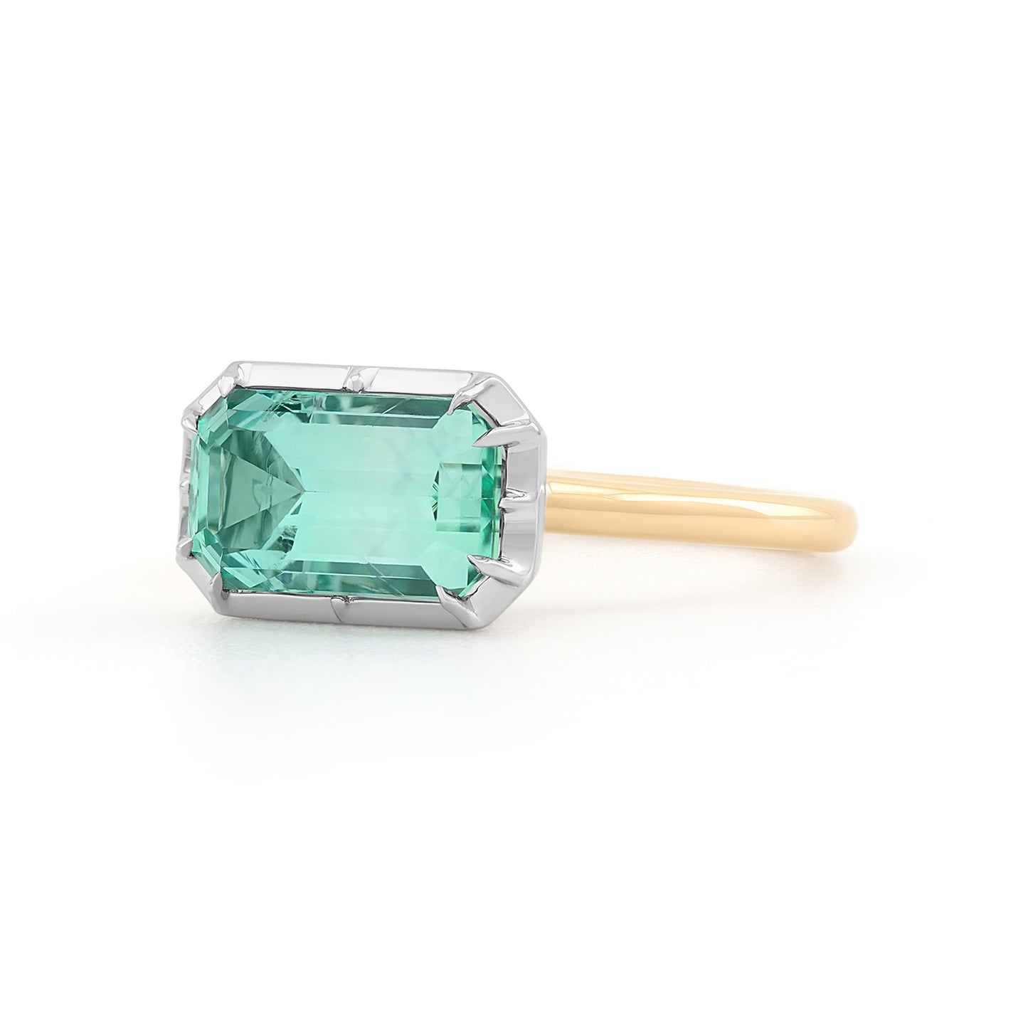 Collet Ring - Emerald Cut Neon Beryl