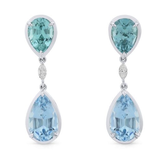 Waterfall Earrings - Blue Tourmalines and Aquamarines