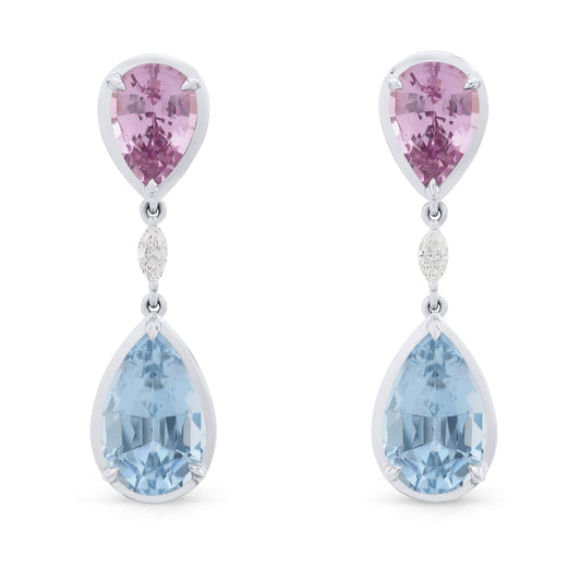 Waterfall Earrings - Pink Sapphires and Aquamarines