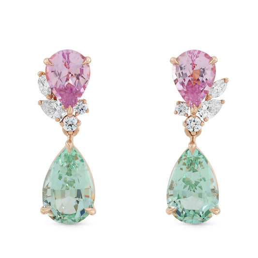 Pear Bloom Earrings - Sapphires and Beryls - Made to Order