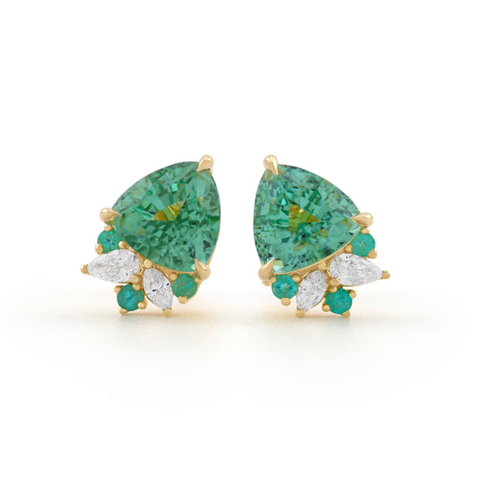 Trillion Bloom Studs - Lagoon Tourmalines - Made to Order