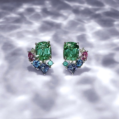 Mint Tourmaline Studs with Candy Cluster Jackets