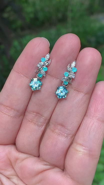 Paraiba Eden Huggies with Hexagon Blue Zircons