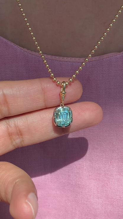 Collet Pendant - Cushion Neon Beryl - Made to Order