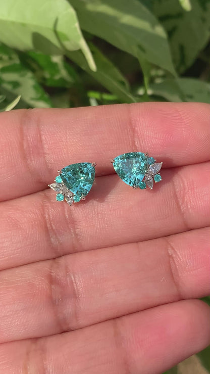 Trillion Bloom Studs – Neon Blue Tourmalines - Made to Order