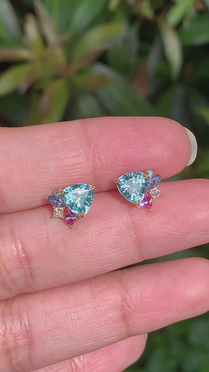 Candy Cluster Studs - Natural Blue Zircons