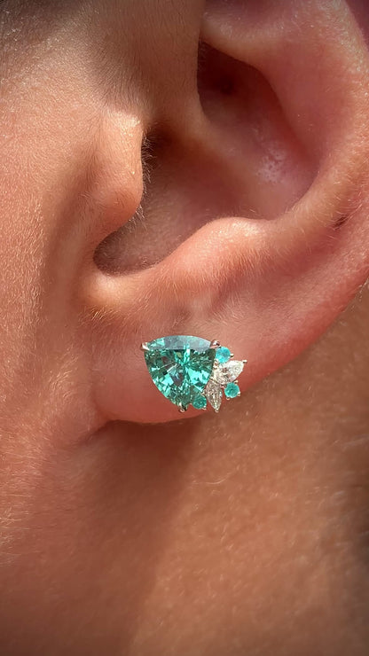 Trillion Bloom Studs – Neon Blue Tourmalines - Made to Order