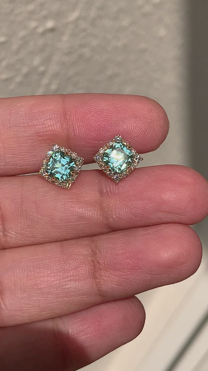 Starburst Halo Studs - Seafoam Tourmalines