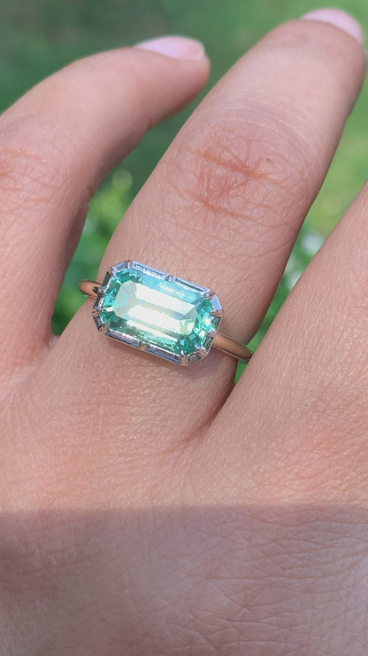 Collet Ring - Emerald Cut Neon Beryl
