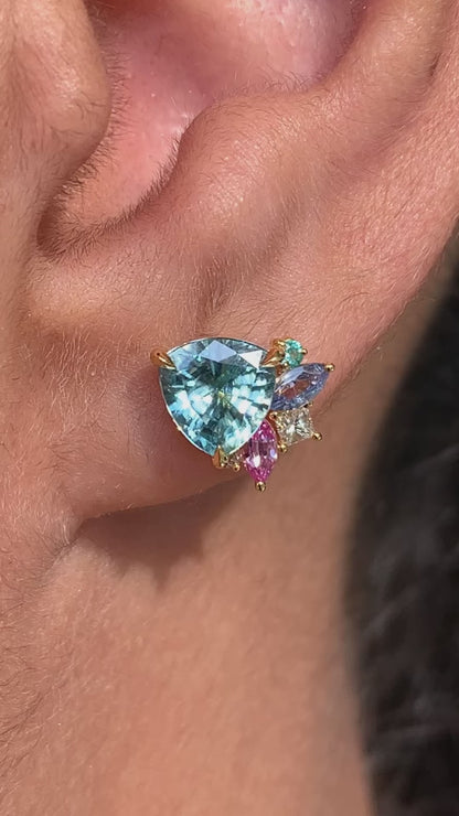 Candy Cluster Studs - Natural Blue Zircons