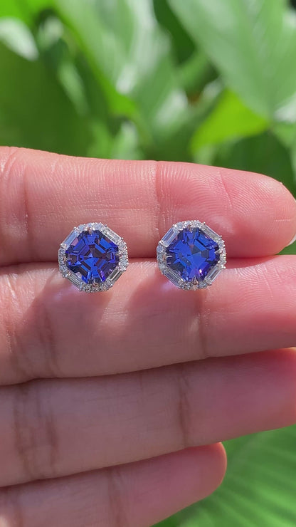 Prism Halo Studs - Tanzanites