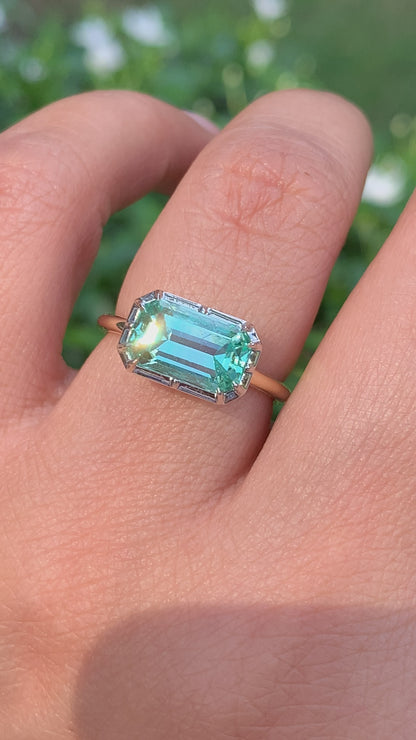 Collet Ring - Emerald Cut Neon Beryl