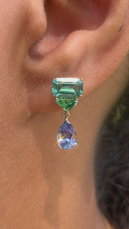 Prism Earrings - Tourmalines and Tanzanites
