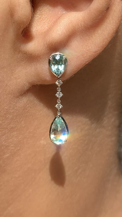 Waterfall Earrings - Blue Tourmalines and Neon Beryls