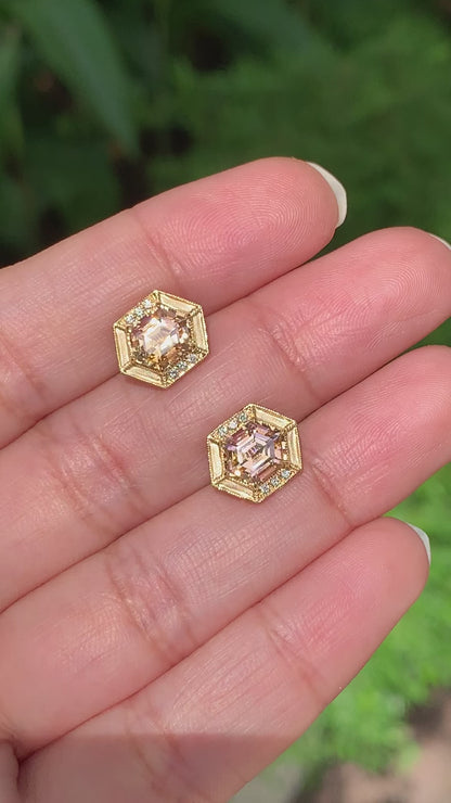 Vintage Halo Studs - Golden Sunset Tourmalines