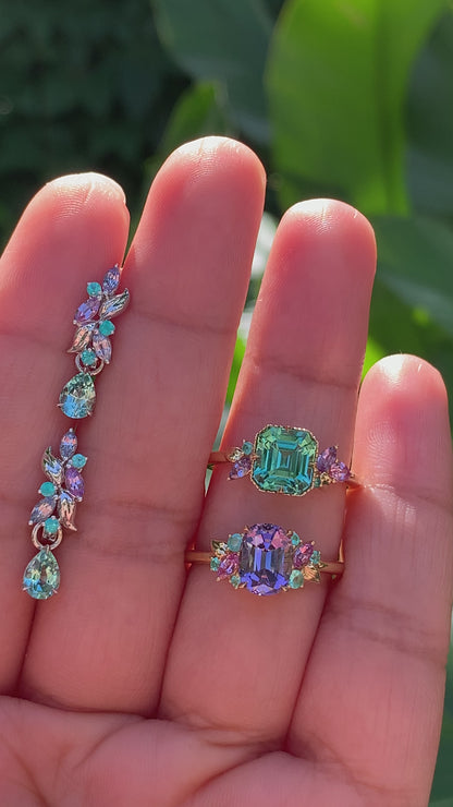 Paraiba and Sapphire Eden Huggies with Tourmaline Danglers - Made to Order