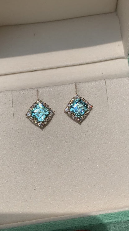 Starburst Halo Studs - Seafoam Tourmalines