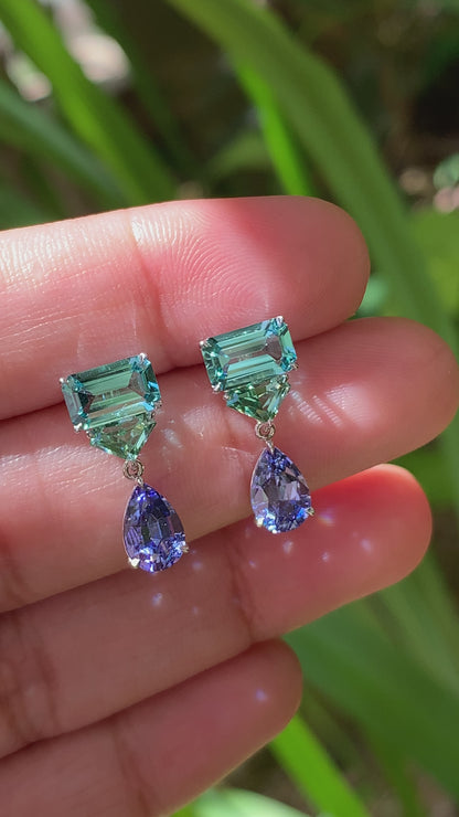 Prism Earrings - Tourmalines and Tanzanites