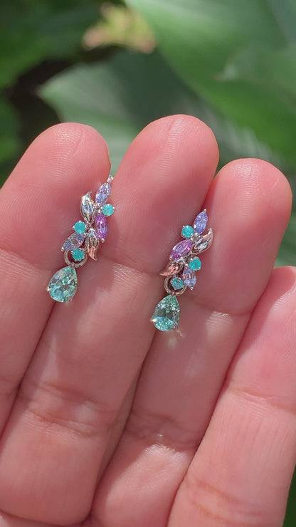 Paraiba and Sapphire Eden Huggies with Tourmaline Danglers - Made to Order