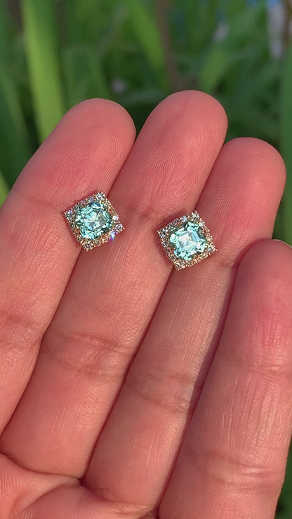 Starburst Halo Studs - Seafoam Tourmalines