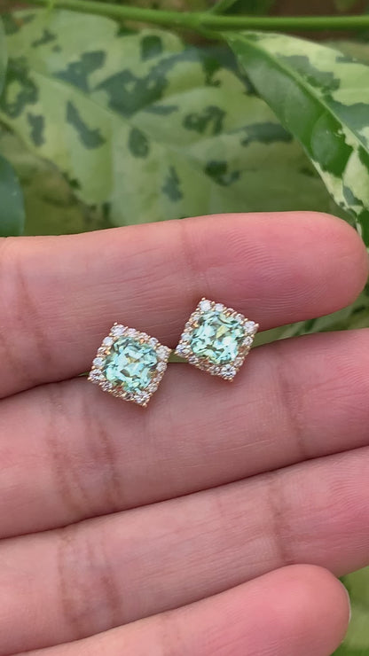 Starburst Halo Studs - Seafoam Tourmalines