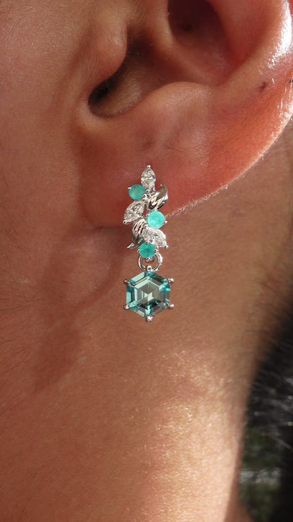 Paraiba Eden Huggies with Hexagon Blue Zircons