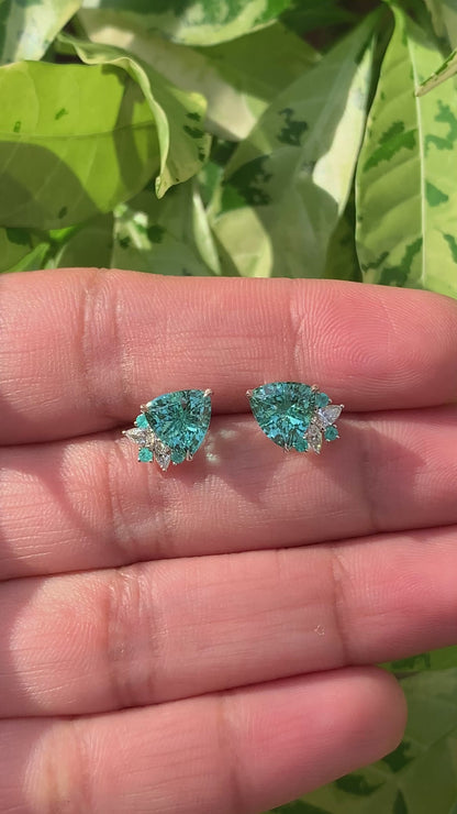 Trillion Bloom Studs – Neon Blue Tourmalines - Made to Order