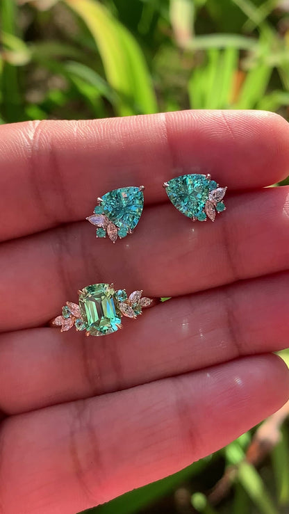 Trillion Bloom Studs – Neon Blue Tourmalines - Made to Order