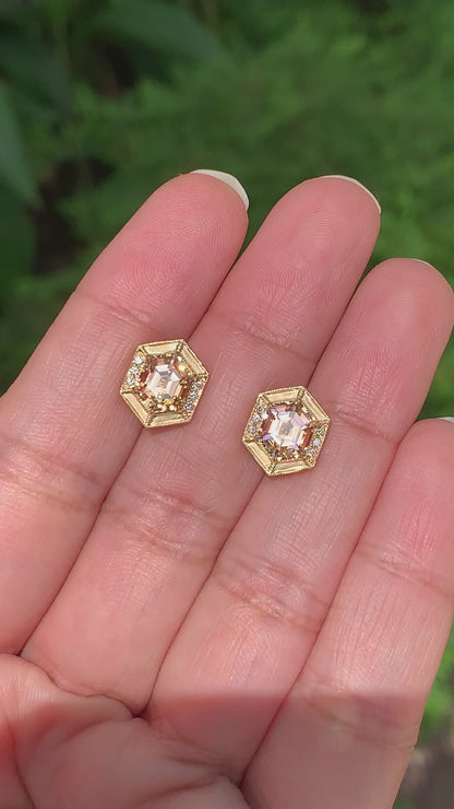 Vintage Halo Studs - Golden Sunset Tourmalines