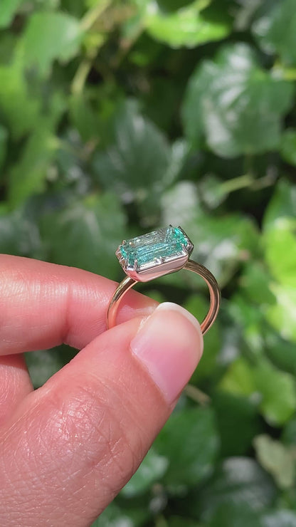 Collet Ring - Emerald Cut Neon Beryl