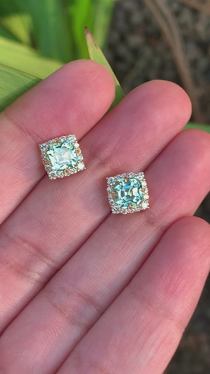 Starburst Halo Studs - Seafoam Tourmalines