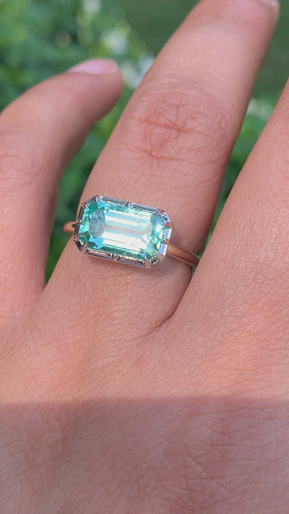 Collet Ring - Emerald Cut Neon Beryl