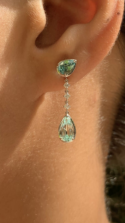 Waterfall Earrings - Blue Tourmalines and Neon Beryls