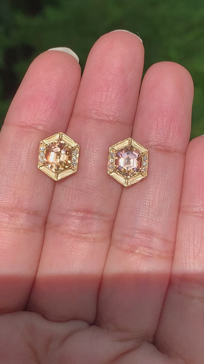 Vintage Halo Studs - Golden Sunset Tourmalines