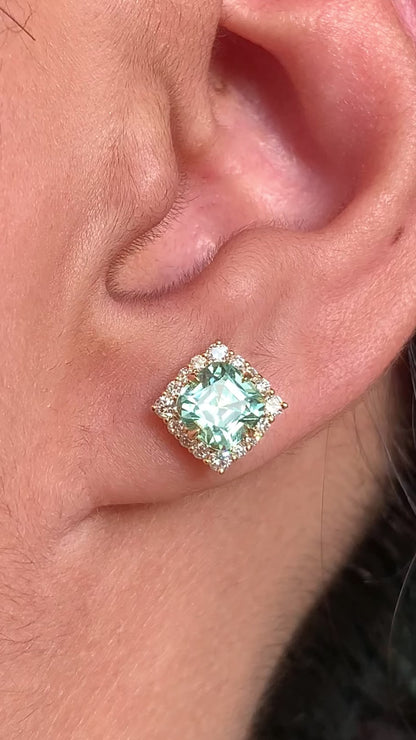 Starburst Halo Studs - Seafoam Tourmalines