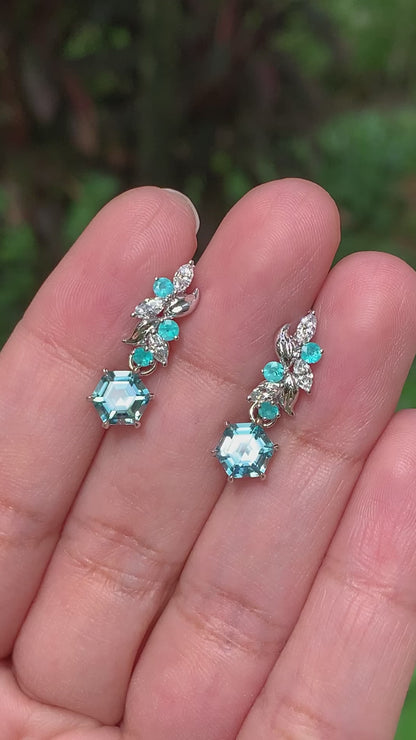 Paraiba Eden Huggies with Hexagon Blue Zircons