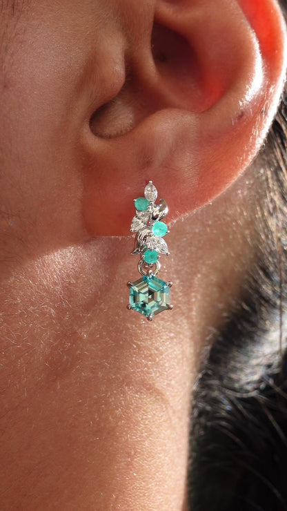 Paraiba Eden Huggies with Hexagon Blue Zircons