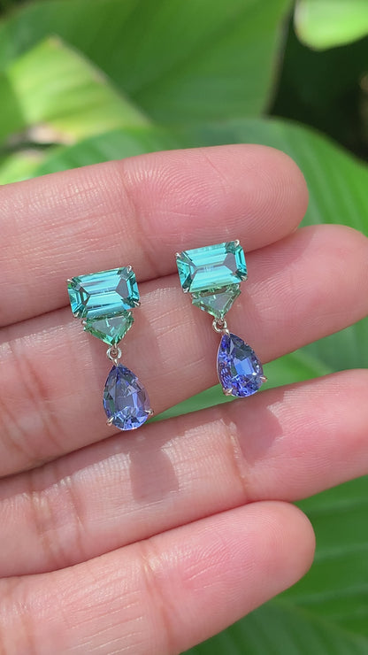 Prism Earrings - Tourmalines and Tanzanites