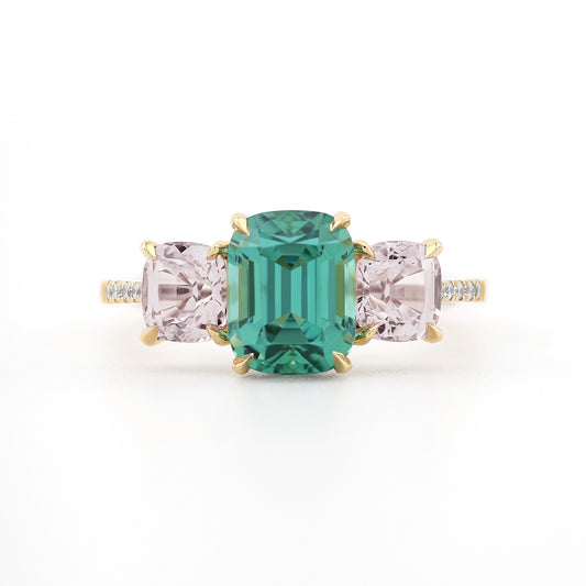 Trilogy Ring - Lagoon Tourmaline and Silver Spinel